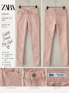 Zara NEW Washed , Dusty Pink Denim Jeans Size 4 EU 36
